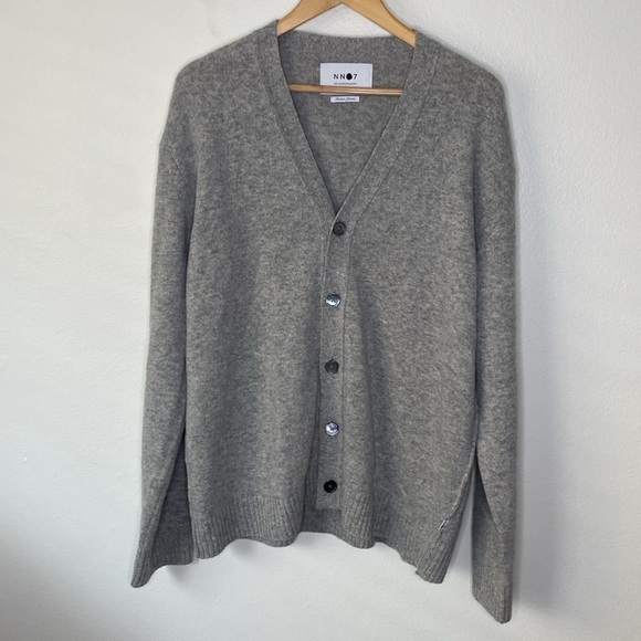 NN07 no nationality Bjorn 100% Wool Cardigan gray Italian yarn XXL - Picture 7 of 8